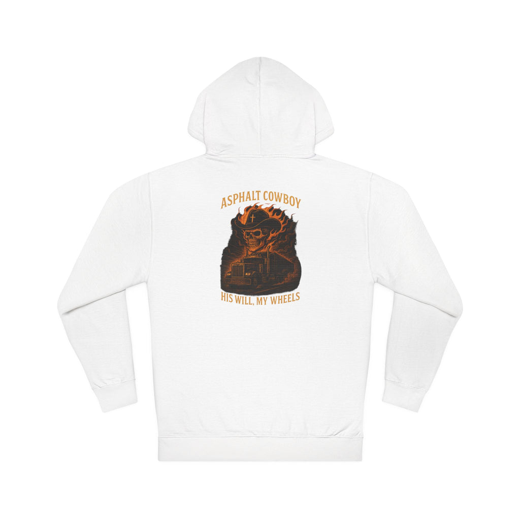 Asphalt Cowboy Hoodie — 'His Will, My Wheels' Graphic Pullover