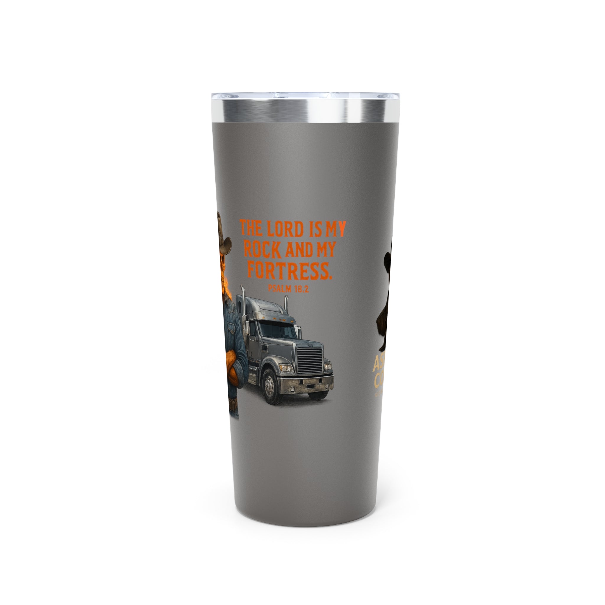 Faith Under Fire Trucker Tumbler — 22oz Copper Vacuum Insulated Travel Mug