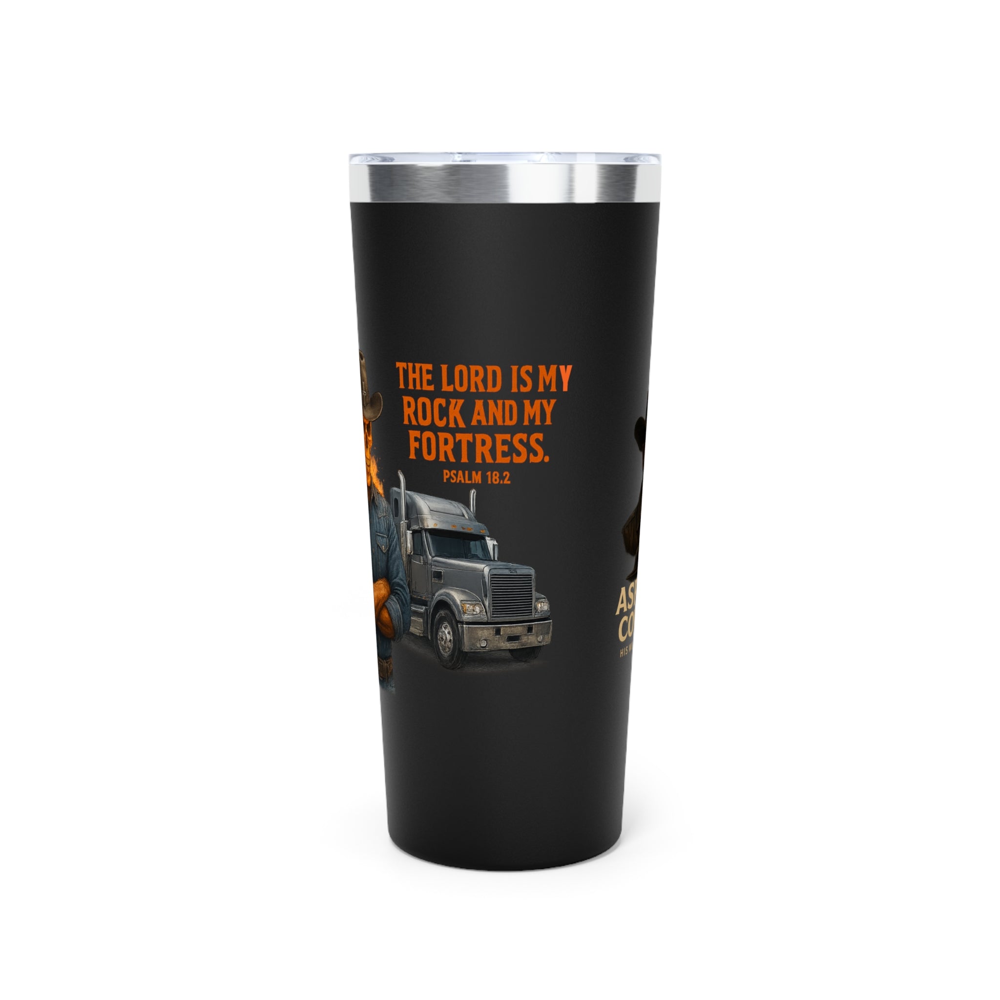 Faith Under Fire Trucker Tumbler — 22oz Copper Vacuum Insulated Travel Mug
