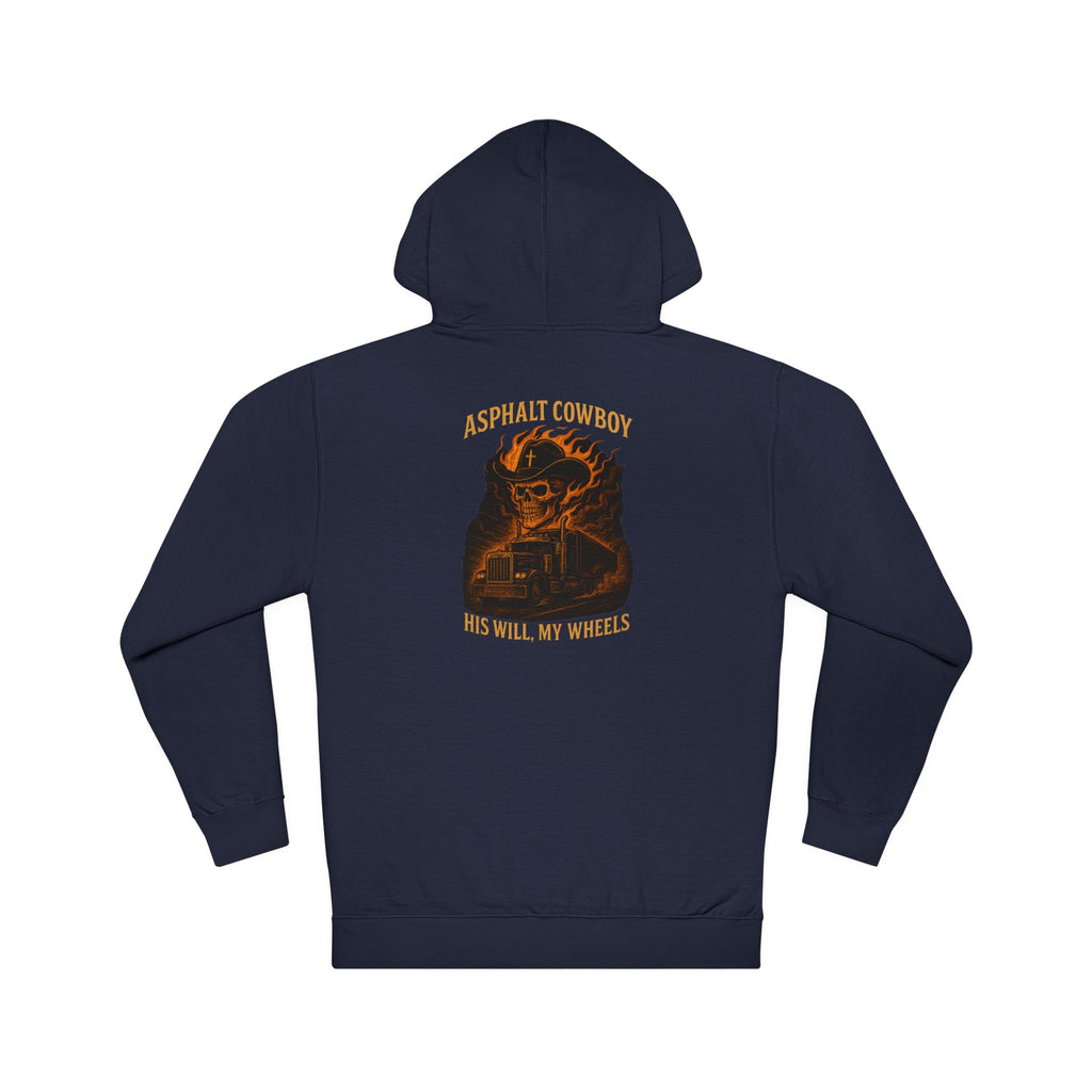 Asphalt Cowboy Hoodie — 'His Will, My Wheels' Graphic Pullover