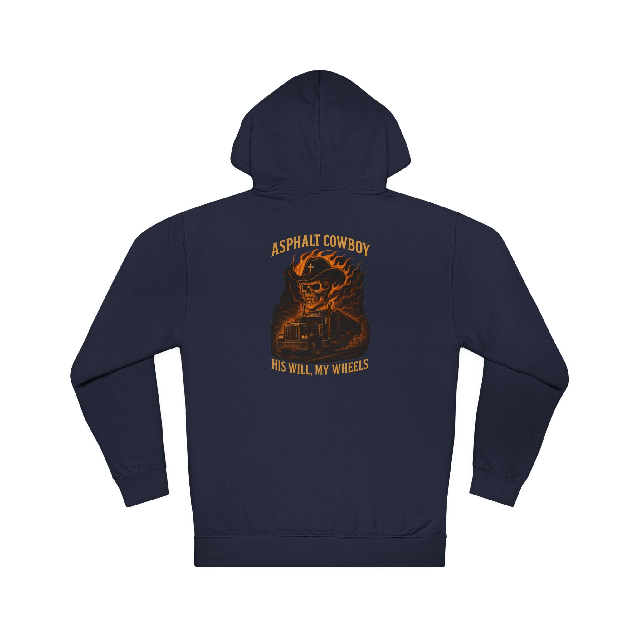 Asphalt Cowboy Hoodie — 'His Will, My Wheels' Graphic Pullover