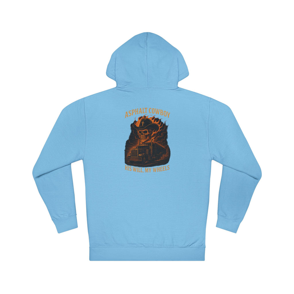 Asphalt Cowboy Hoodie — 'His Will, My Wheels' Graphic Pullover
