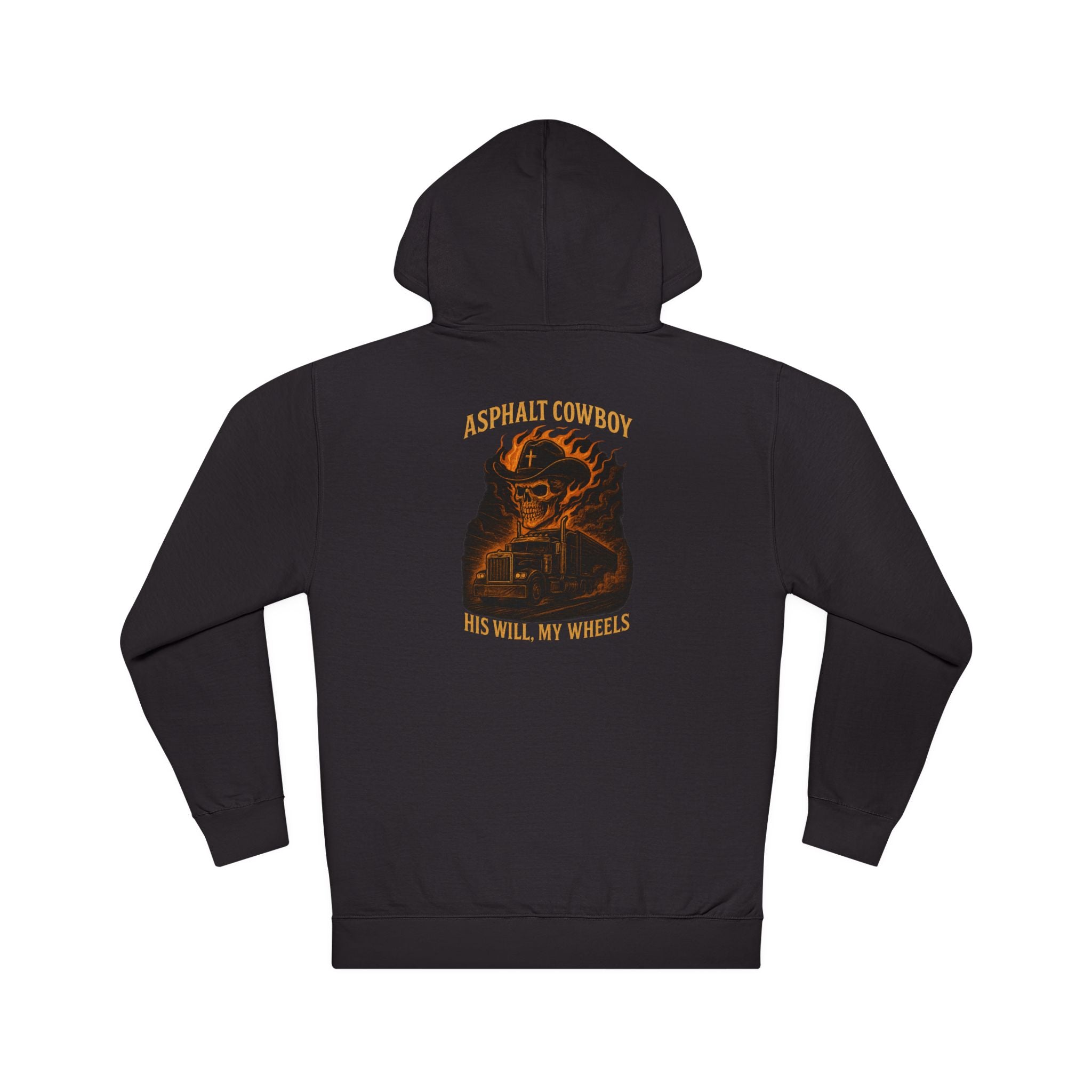 Asphalt Cowboy Hoodie — 'His Will, My Wheels' Graphic Pullover