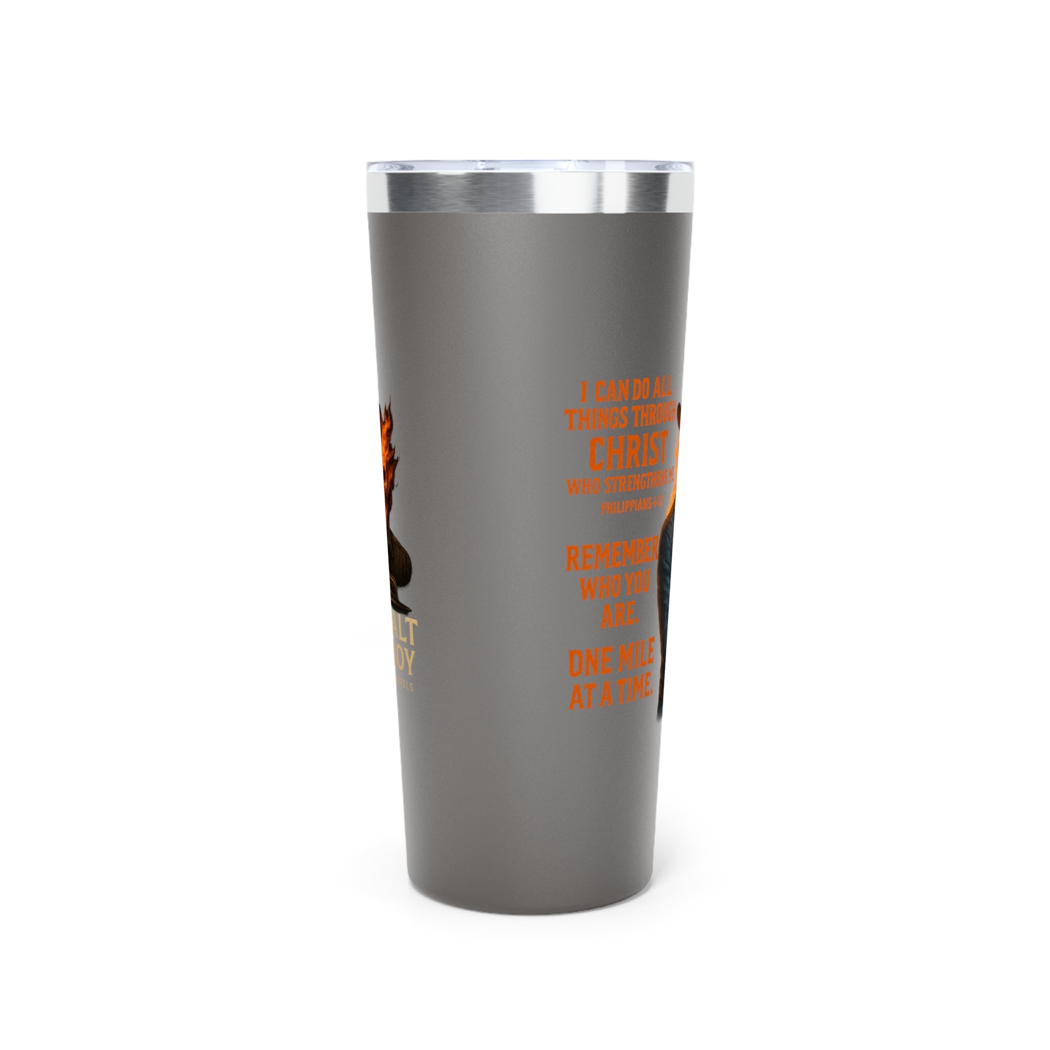 Faith Under Fire Trucker Tumbler — 22oz Copper Vacuum Insulated Travel Mug