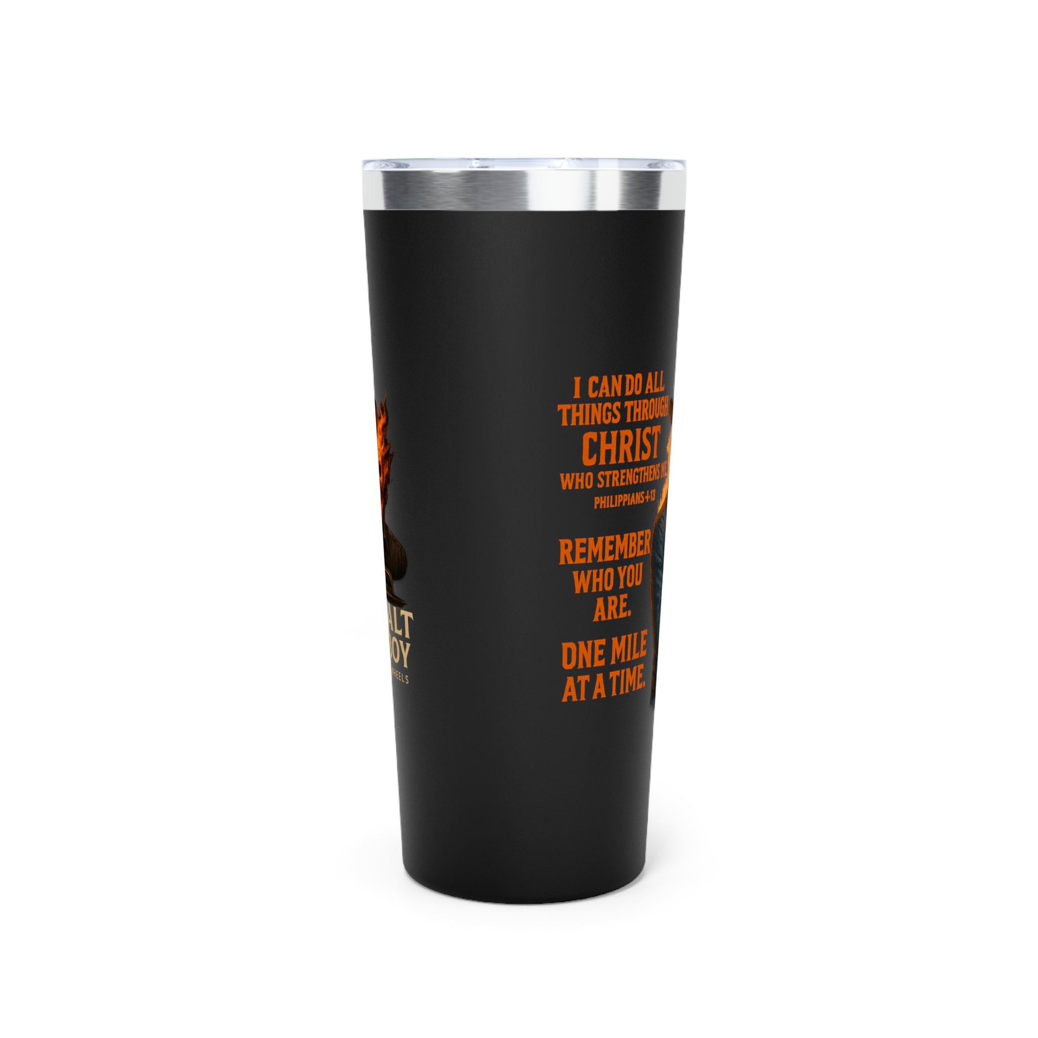 Faith Under Fire Trucker Tumbler — 22oz Copper Vacuum Insulated Travel Mug